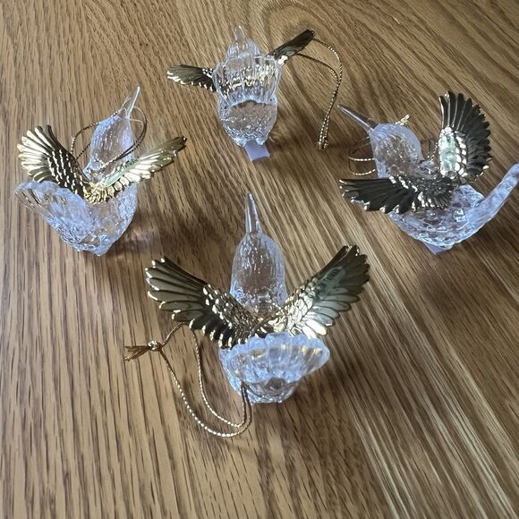 Hummingbird Bird Christmas Ornament Clear Acrylic Plastic Gold Wings lot of 4 - Picture 4 of 9
